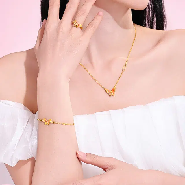 老庙 缤纷珐琅蝴蝶烟雨梦蝶手饰精致 足金 按克计价 手链 女款