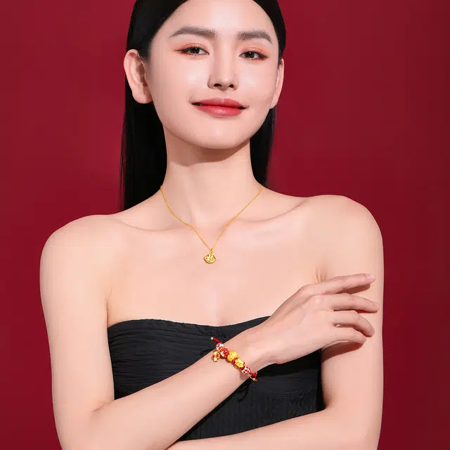老庙 有福如意福牌祥云锁 足金 按克计价 黄金吊坠 女款