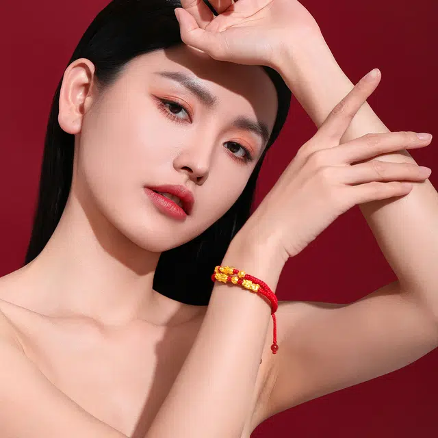 老庙 吉祥六字真言福禄双貔貅硬金 足金 按克计价 黄金手链 女款