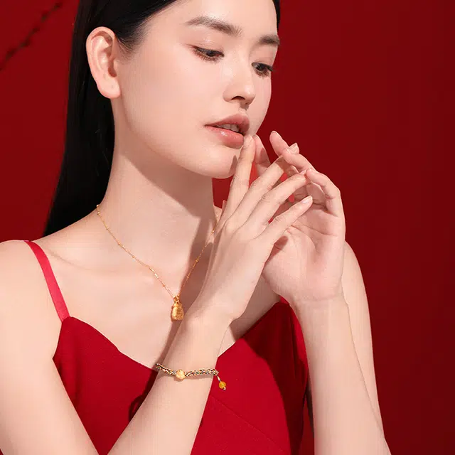 老庙 粽子彩色编绳铜钱款时尚简约气质百搭 足金 按克计价 手链 女款