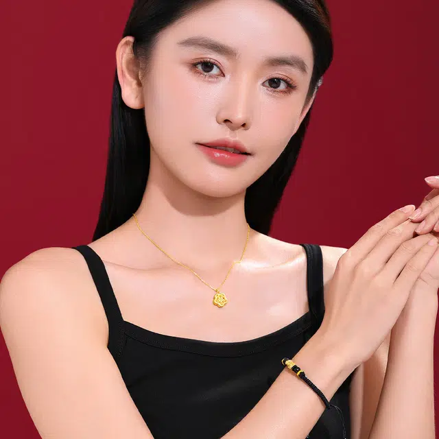 老庙 有钱花 纳福铜钱金币花朵镂空 招财好运 足金 一口价 吊坠 女款