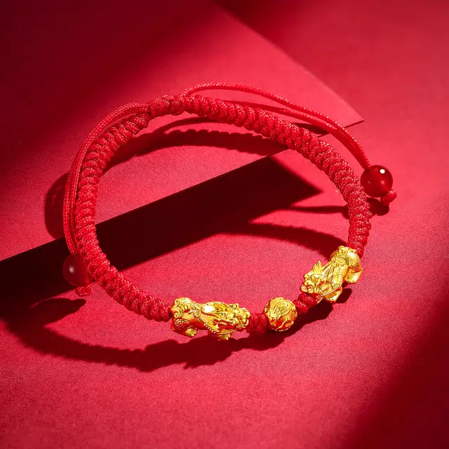 老庙 吉祥六字真言福禄双貔貅硬金 足金 按克计价 黄金手链 女款
