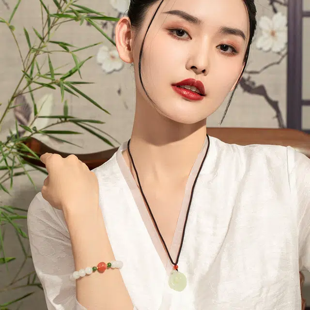老庙 精致年年有余鱼挂件新中式国潮 和田玉 和田玉项链 女款 翠青玉