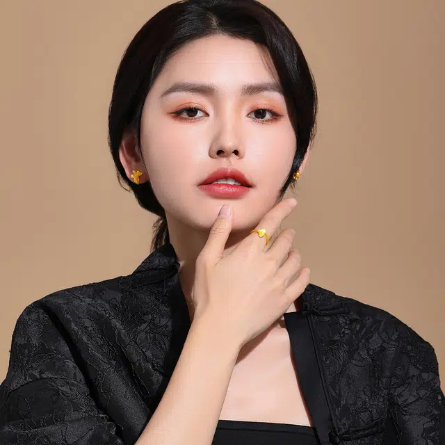 老庙 浪漫银杏叶三生有幸 婚嫁订婚唯美 足金 按克计价 黄金戒指 女款