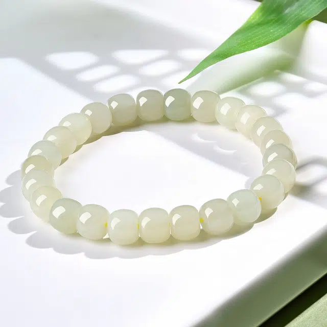 老庙 细腻润泽温柔气质玉珠 老型桶珠单圈串珠 和田玉 手串 女款