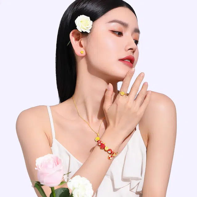 老庙 小众轻奢风幸福花语玫瑰花精致高级感 足金 一口价 黄金戒指 女款