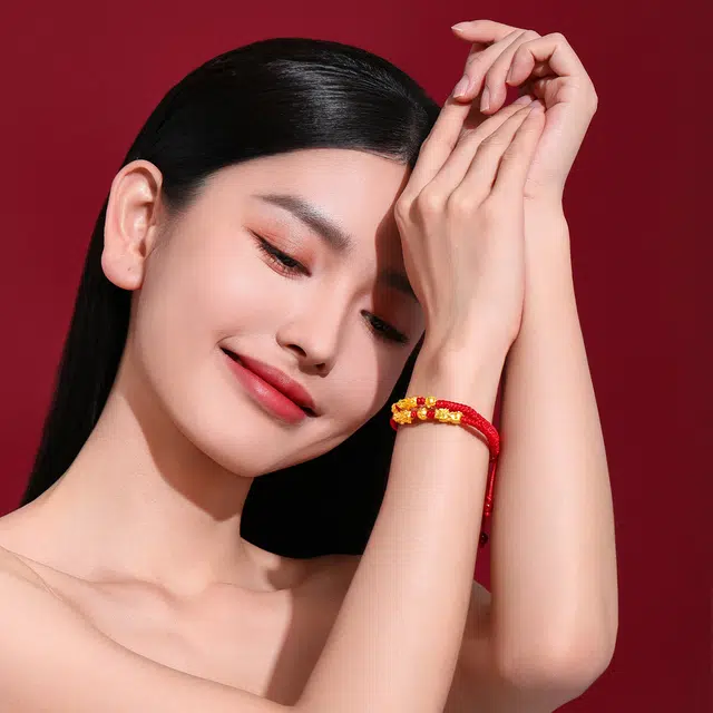 老庙 吉祥六字真言福禄双貔貅硬金 足金 按克计价 黄金手链 女款