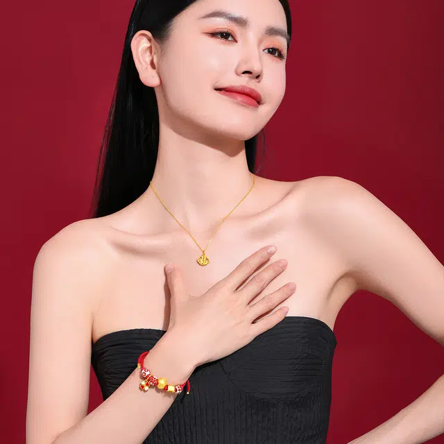 老庙 有福如意福牌祥云锁 足金 按克计价 黄金吊坠 女款