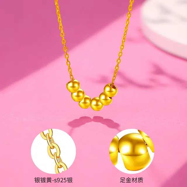 老庙 时尚转运珠小金珠串珠锁骨链 足金 项链 女款