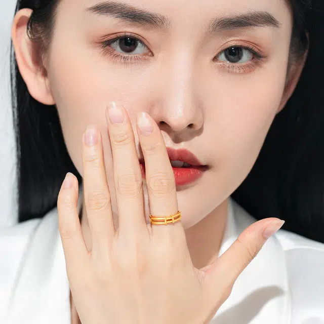 老庙 个性素圈几何 轻奢小众高级感 足金 一口价 黄金戒指 女款