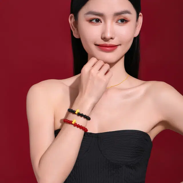 老庙 普贤菩萨硬金中国风 守护神轻奢黑玛瑙 高级感 足金 一口价 手串 女款