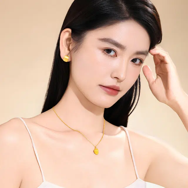 老庙 小方糖硬金百搭小众水滴耳饰 足金 按克计价 黄金耳钉 男女同款情侣款
