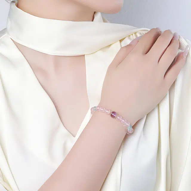 老庙 灼灼粉黛 桃花粉晶混搭海蓝紫晶珠串 森系清新旺顺利上岸平安转运能量设计感温柔百搭#好运天然 粉水晶 手串 女款