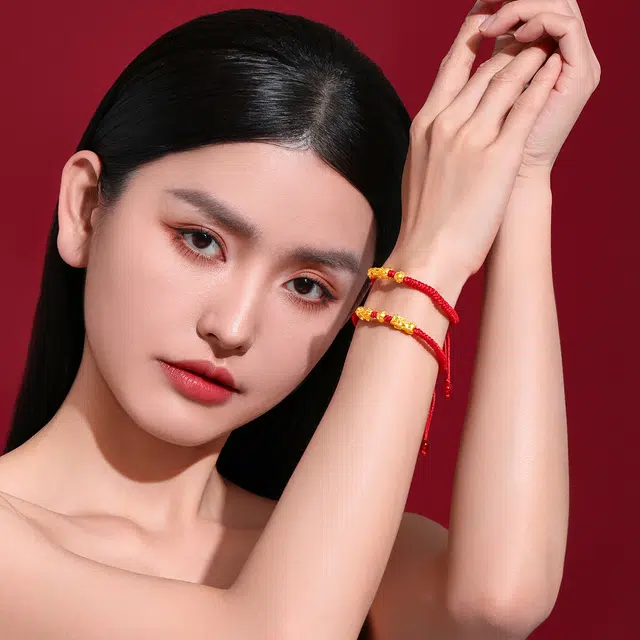老庙 吉祥六字真言福禄双貔貅硬金 足金 按克计价 黄金手链 女款