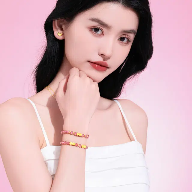 老庙 招财貔貅浪漫串珠招桃花双龙戏珠轻奢精致时尚百搭#好运天然 草莓晶 手串 女款