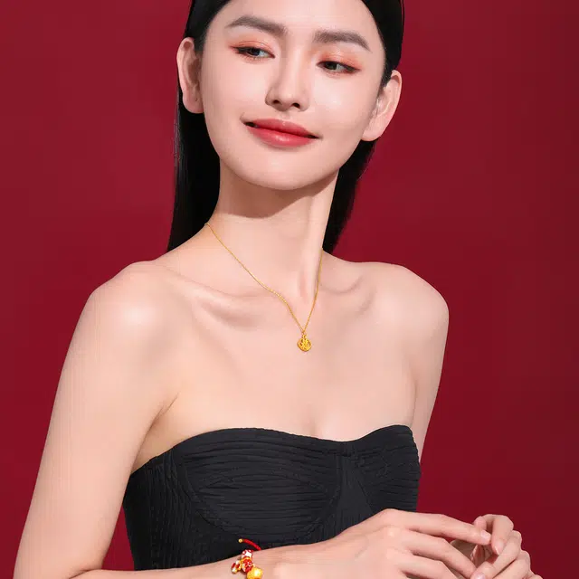 老庙 有福如意福牌祥云锁 足金 按克计价 黄金吊坠 女款