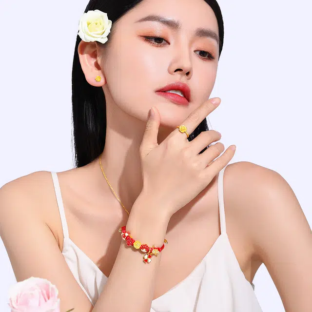 老庙 小众轻奢风幸福花语玫瑰花精致高级感 足金 一口价 黄金戒指 女款