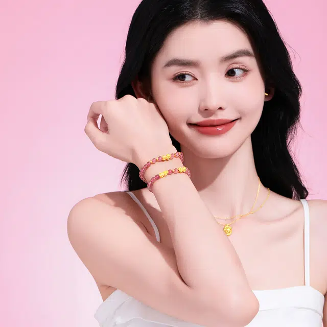 老庙 招财貔貅浪漫串珠招桃花双龙戏珠轻奢精致时尚百搭#好运天然 草莓晶 手串 女款