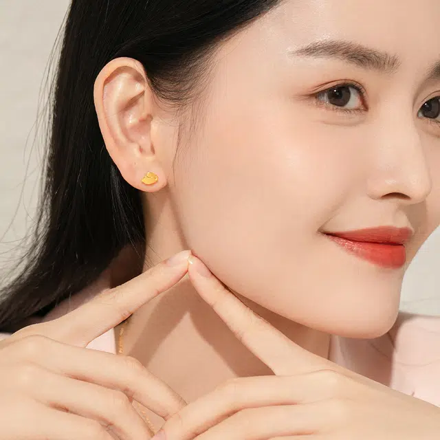 老庙 可爱小众设计小兔 黄金 按克计价 耳环 女款