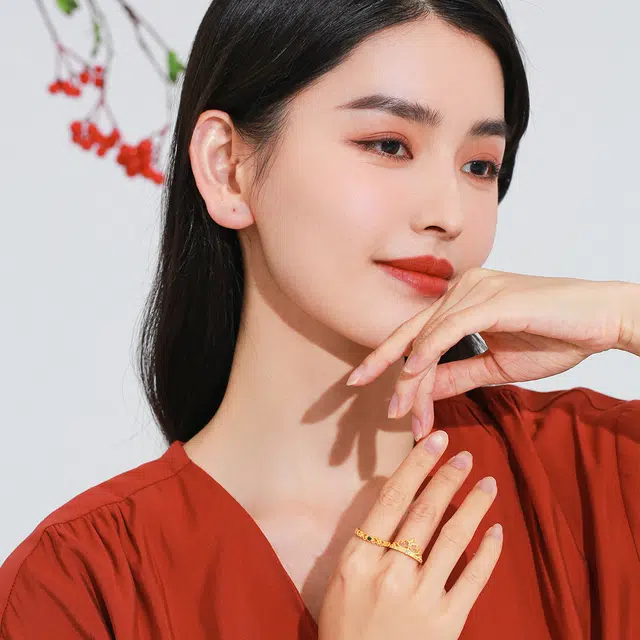 老庙 复古宫廷风锆石岁岁平安可调节 足金 按克计价 戒指 女款