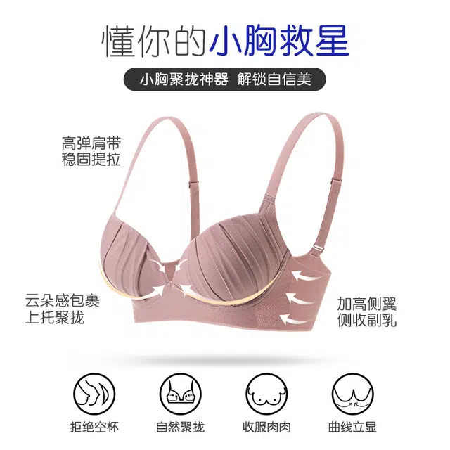 丝之莎 小胸聚拢防下垂简约褶皱杯面上托收副乳文胸 女款