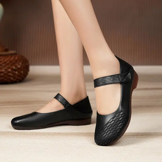 阿比让 头层牛皮 妈妈款时尚百搭轻便透气柔软耐折 粗跟 玛丽珍鞋 女