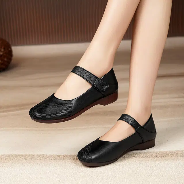 阿比让 头层牛皮 妈妈款时尚百搭轻便透气柔软耐折 粗跟 玛丽珍鞋 女