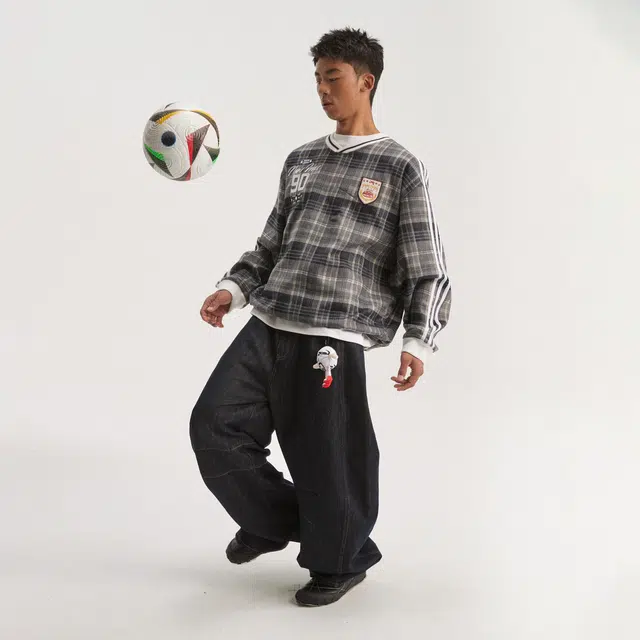 江南先生 城市接力赛 美式复古结构压褶斜纹弯刀秋休闲宽松舒适纯色百搭长裤牛仔裤 男女同款