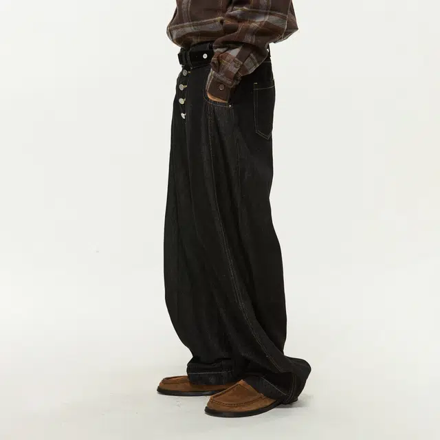 江南先生 美式复古撞色磁吸调节秋宽松百搭休闲长裤子弯刀裤牛仔裤 男女同款