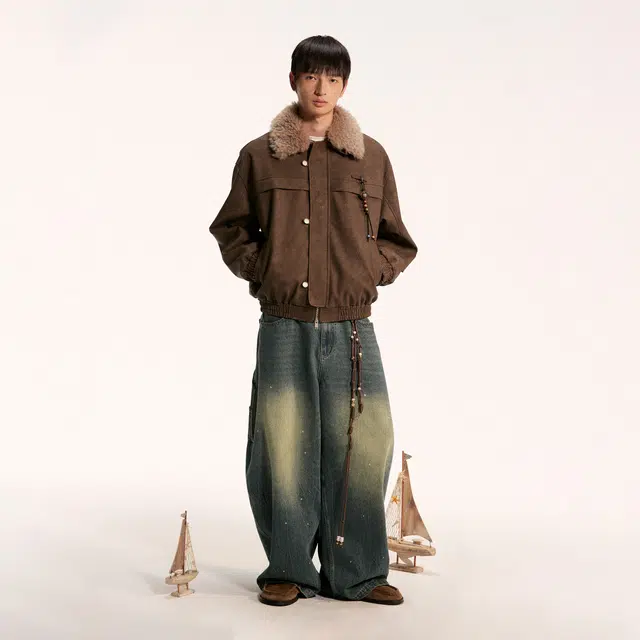 江南先生 流浪者之歌 纯色长袖宽松百搭外套皮衣 男女同款