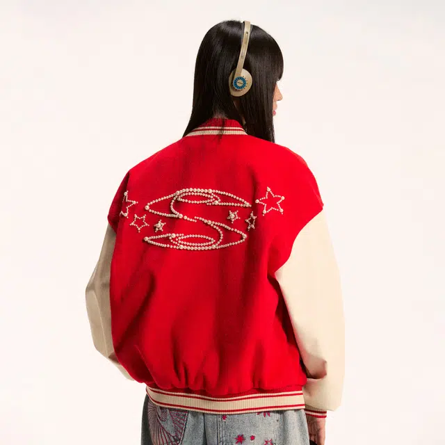 江南先生 流浪者之歌 重工钉珠图案撞色棒球服秋时尚宽松百搭校园户外休闲外套夹克 男女同款