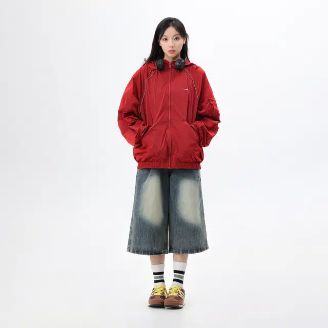 江南先生 线条拼接可拆帽休闲外套夹克 男女同款