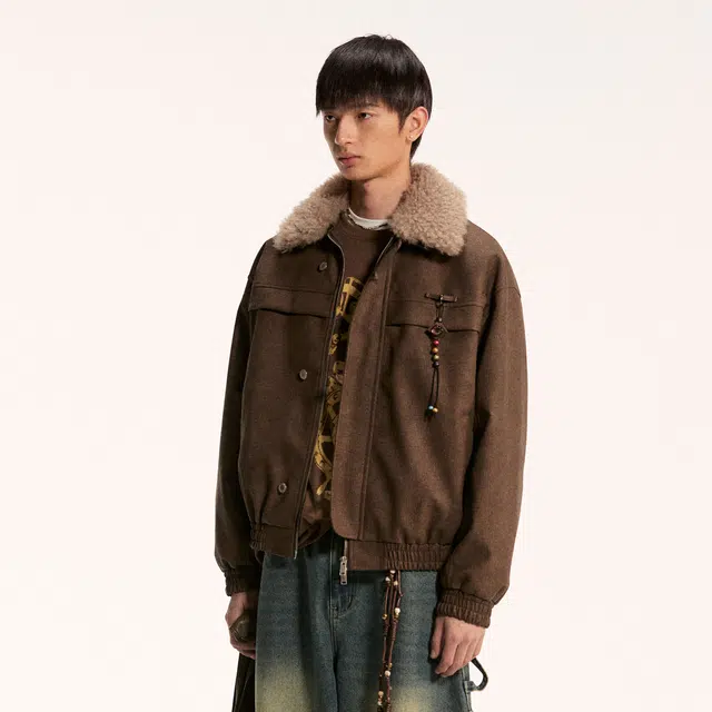 江南先生 流浪者之歌 纯色长袖宽松百搭外套皮衣 男女同款