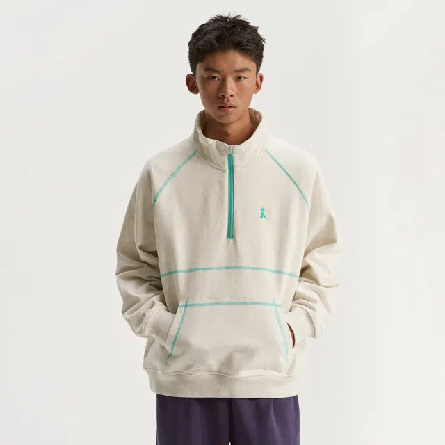 江南先生 城市接力赛 恒温暖皮撞色哈苏线拼接设计感口袋立领长袖上衣秋情侣卫衣 男女同款