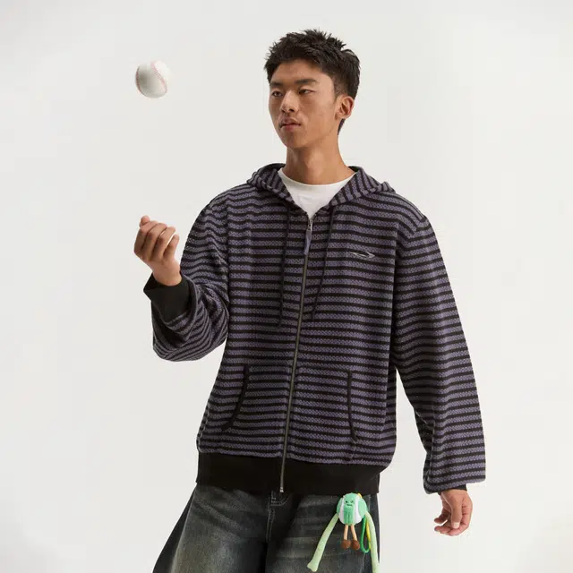 江南先生 城市接力赛 美式复古条纹撞色包针刺绣宽松百搭连帽拉链长袖开衫秋季毛衣 男女同款