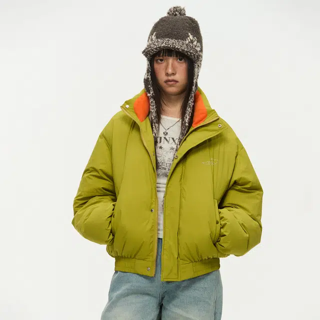 江南先生 摇粒绒保暖防风围巾设计感撞色反光星星印花宽松休闲棉衣棉服 男女同款