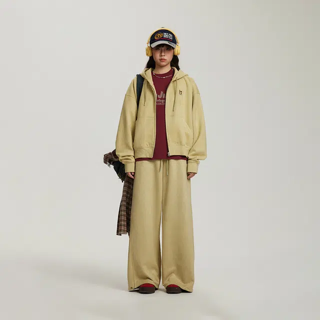 江南先生 美式复古仿麂皮绒长短款开衫秋季刺绣卫衣 男女同款