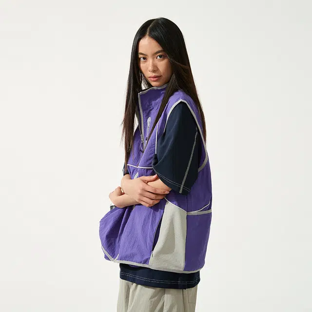 江南先生 美式复古简约透气网眼反光胶设计运动马甲 男女同款