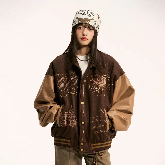 江南先生 流浪者之歌 复古学院风撞色刺绣常规宽松型百搭休闲棒球服外套夹克 男女同款