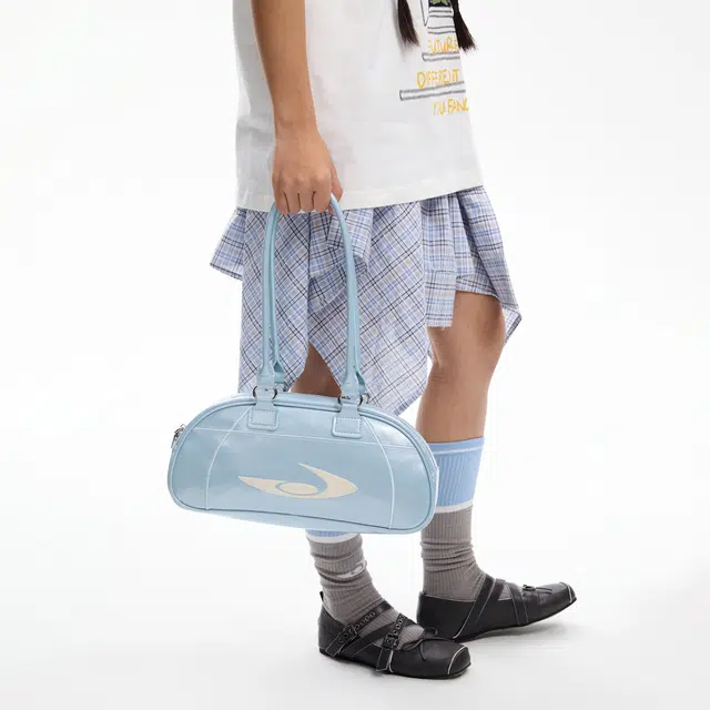 江南先生 银翼系列美式复古立体绣花棒球包休闲 聚氨酯革 单肩包 男女同款情侣款 蓝色/黑色/银色