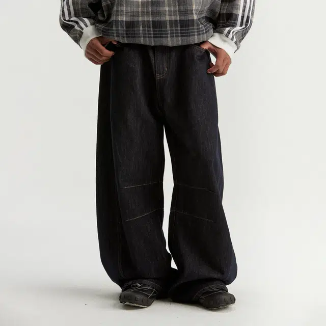 江南先生 城市接力赛 美式复古结构压褶斜纹弯刀秋休闲宽松舒适纯色百搭长裤牛仔裤 男女同款