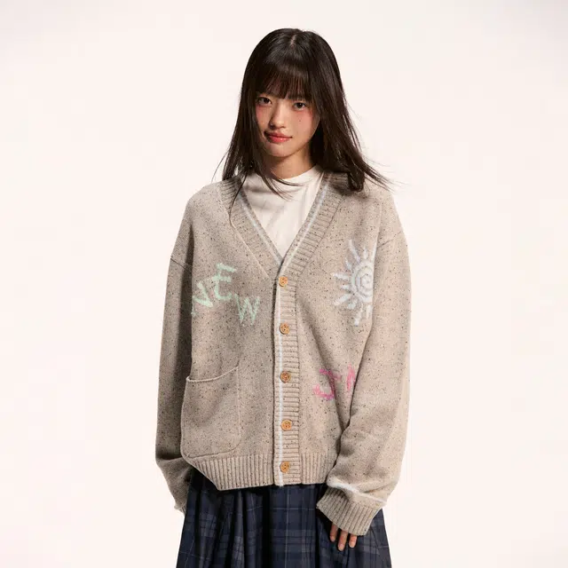 江南先生 流浪者之歌 保暖抗皱日系复古宽松百搭撞趣味色提花椰子扣毛衣外套针织衫 男女同款