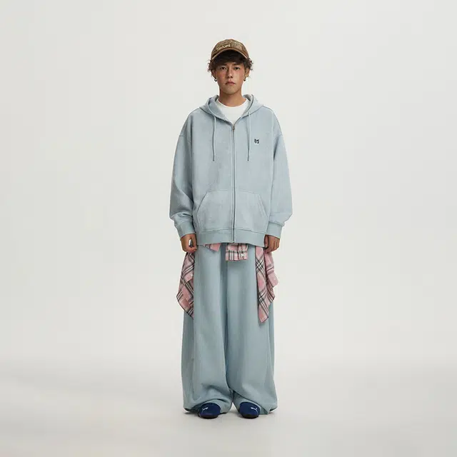 江南先生 美式复古仿麂皮绒长短款开衫秋季刺绣卫衣 男女同款