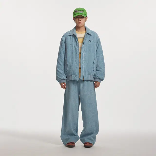 江南先生 美式复古刺绣灯芯绒刺绣翻领加厚保暖外套棉服 男女同款