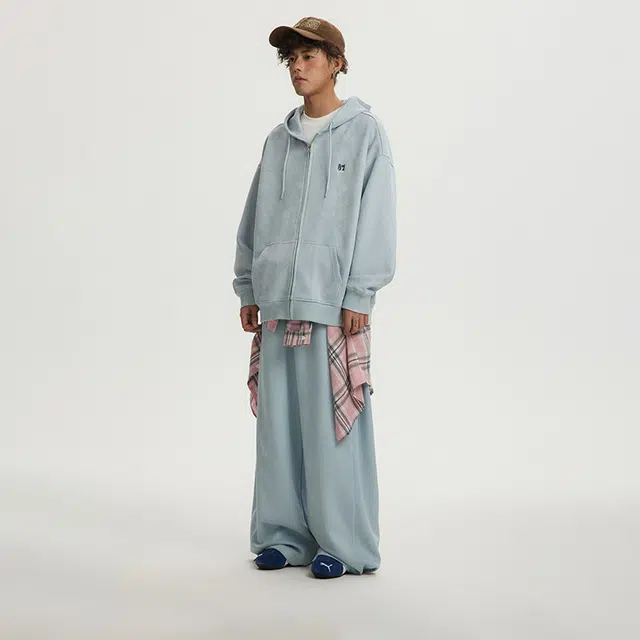 江南先生 美式复古仿麂皮绒长短款开衫秋季刺绣卫衣 男女同款