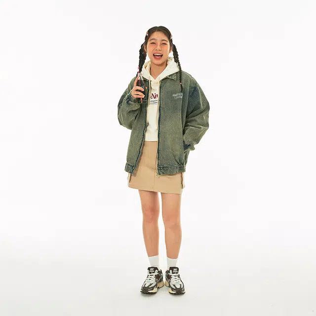 江南先生 美式复古刺绣水洗做旧牛仔外套 男女同款 牛仔蓝