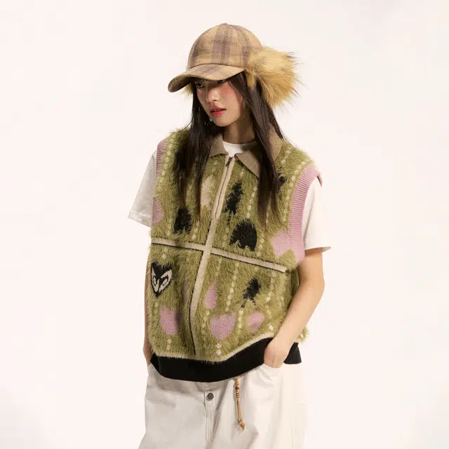 江南先生 流浪者之歌 复古文艺风珠链提花几何叠穿宽松百搭针织马甲背心 男女同款