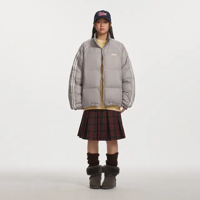 江南先生 美式复古立领杠条保暖面包服羽绒服 男女同款