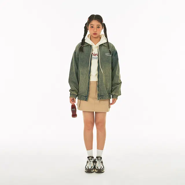 江南先生 美式复古刺绣水洗做旧牛仔外套 男女同款 牛仔蓝