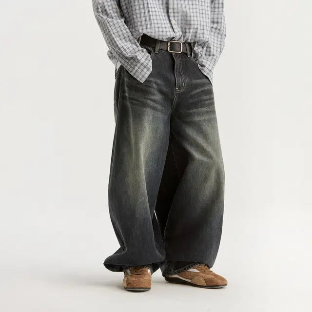 江南先生 城市接力赛 美式复古重磅做旧水洗弯刀裤秋季休闲宽松舒适显瘦百搭垂感牛仔裤 男女同款
